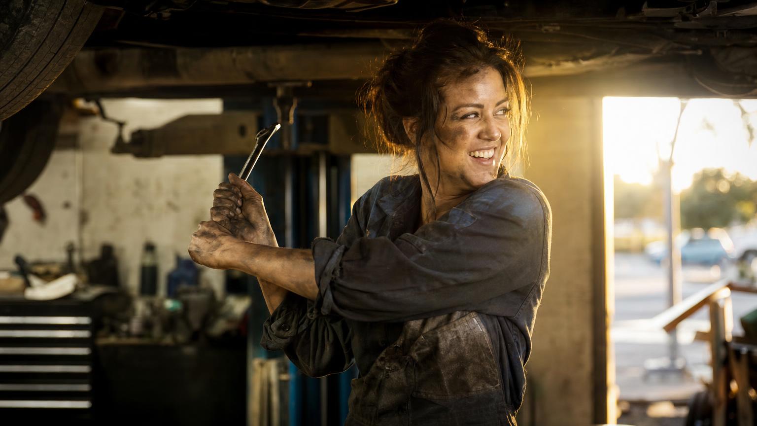 Mechanic side character working under a car, illustrating how to write side characters with a clear personal want